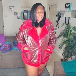 SHEIN Shiny Red Teddy Jacket